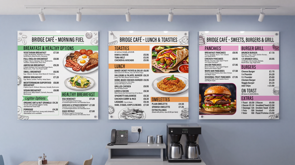 printed wall menu sample