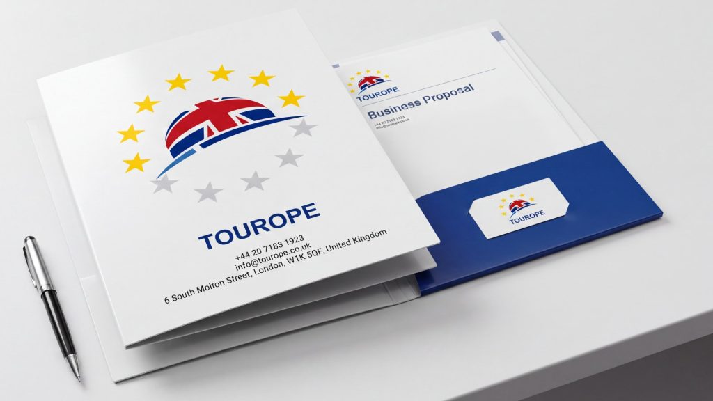 branded A4 presentation folder with reinforced pockets, sharp schoolwear branding and a clean professional UK layout, ideal for documents, proposals and student information packs.