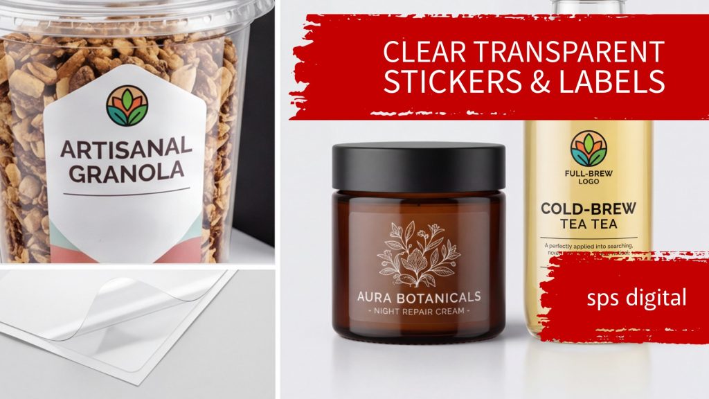 Close‑up of transparent sticker being peeled to show clarity and adhesive quality.