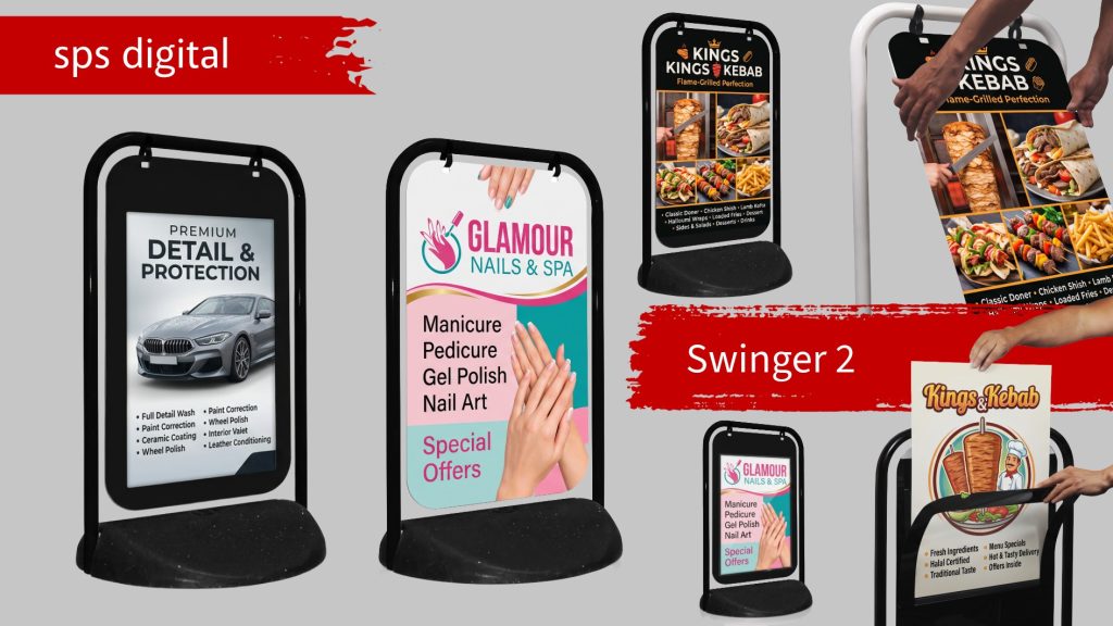 Swinger® 2 A2 poster pocket sign: double‑sided polycarbonate pocket with magnetic seals