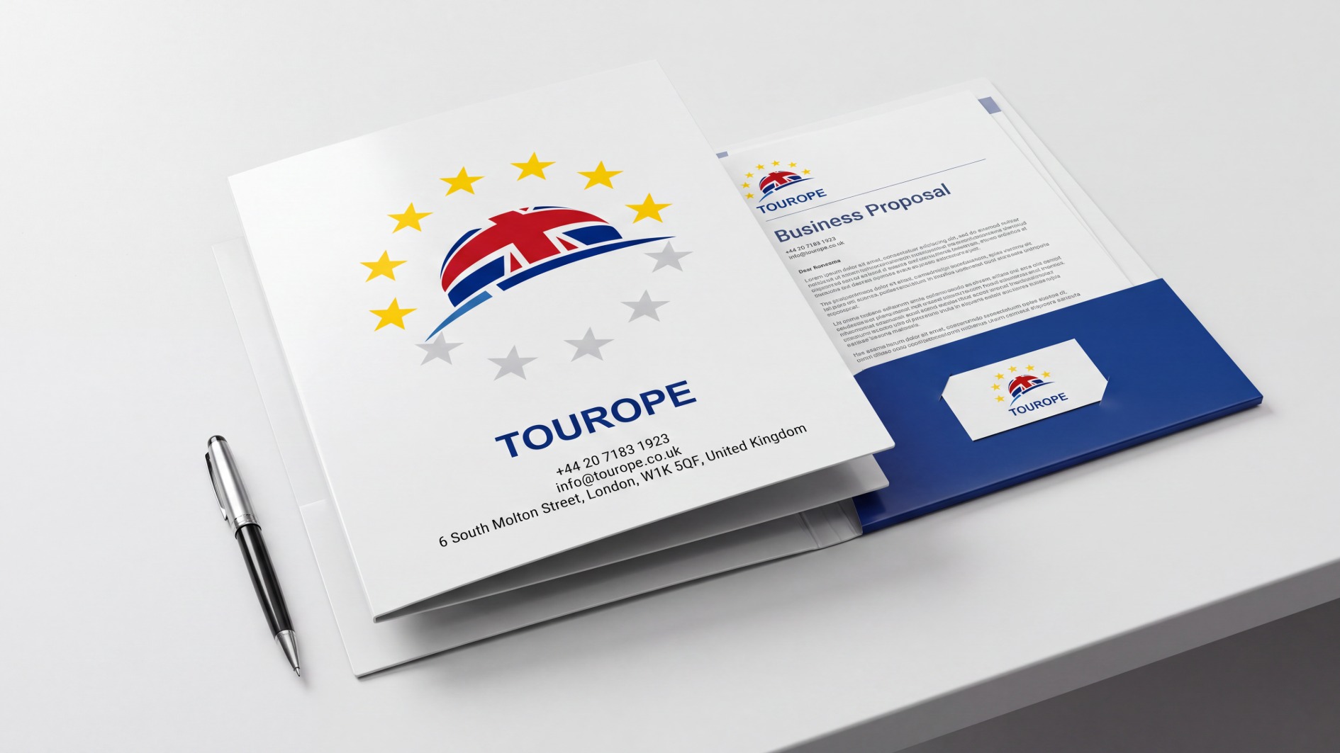 Premium branded A4 presentation folder with sharp corporate printing, reinforced pockets and clean professional layout, displayed with crisp print quality and modern business styling.
