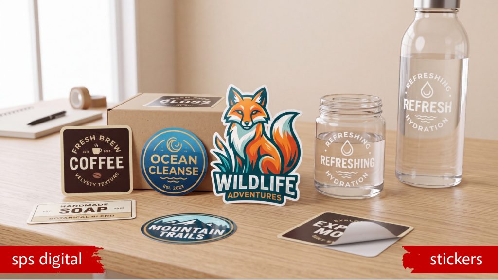 Circle, square and rectangle stickers with sharp digital print