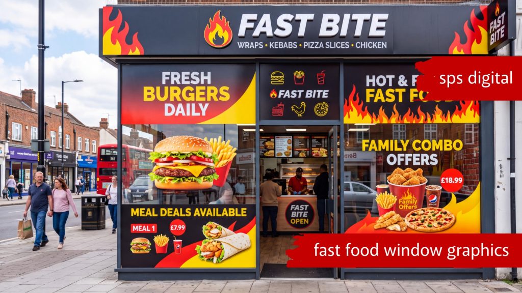 kebab shop graphics showing menu deals and offers